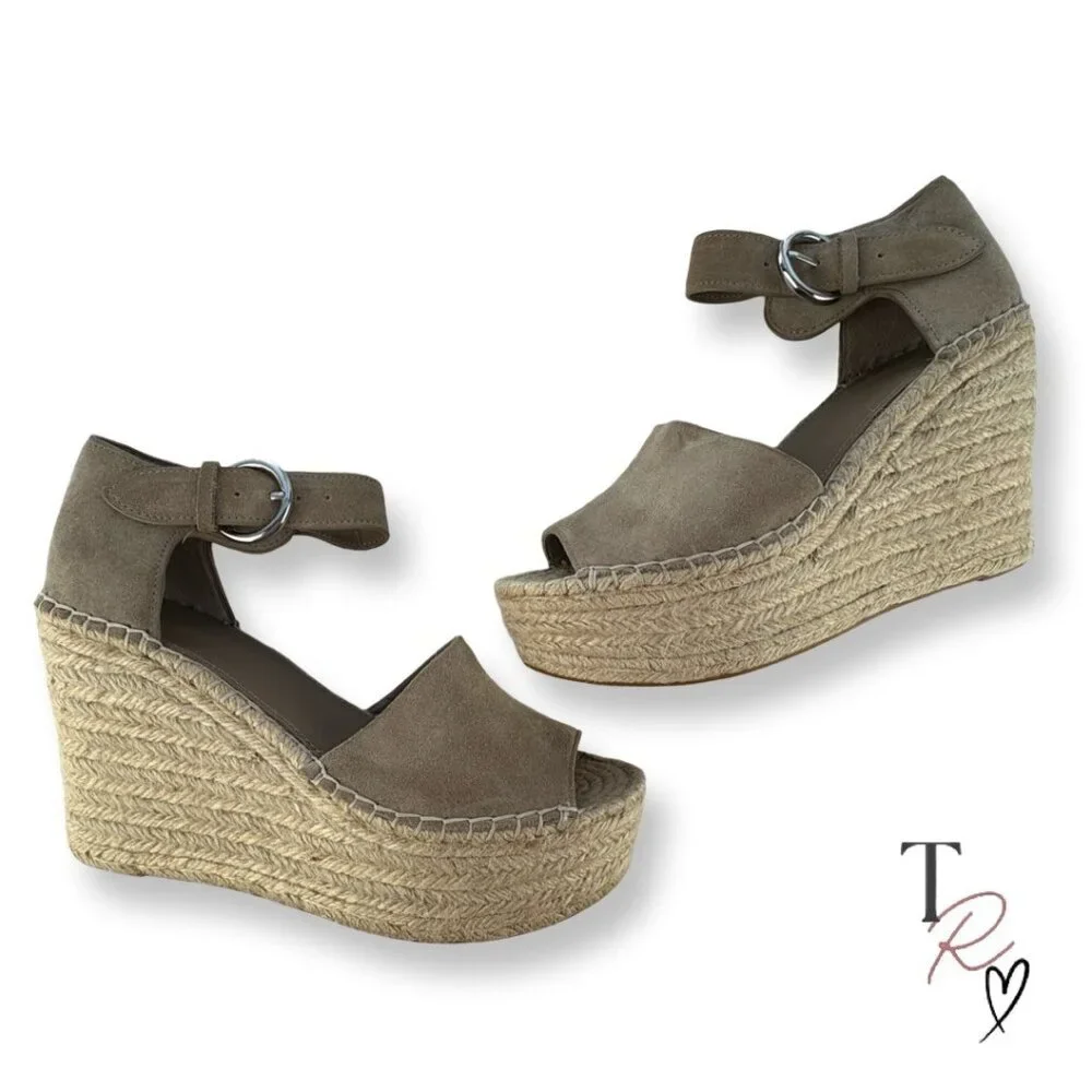 Marc Fisher Nelly Wedge Espadrille Sandal in Tan Taupe Suede Size 9.5